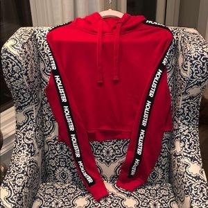 Hollister red crop hoodie